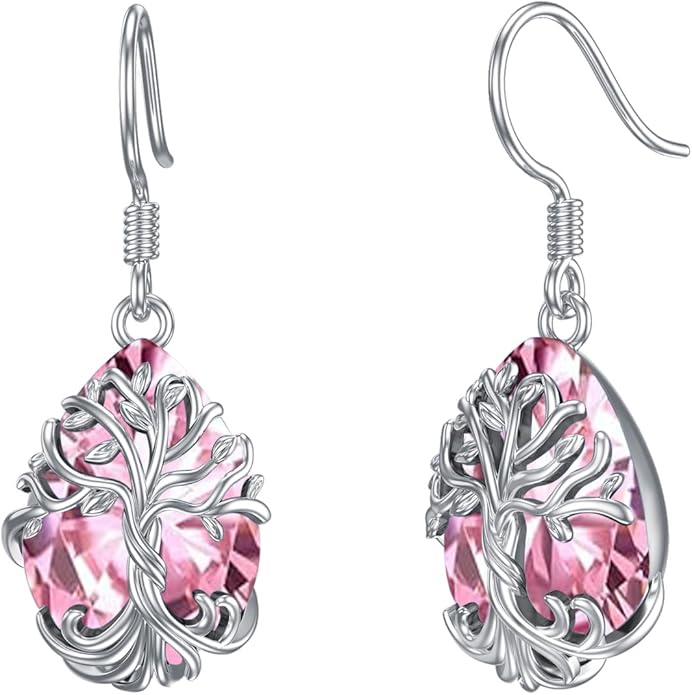 TOUPOP Tree of Life Earrings 925 Sterling Silver Family Tree Dangle Drop Earrings Crystal Jewelry Birthday Christmas Gifts for Women Her