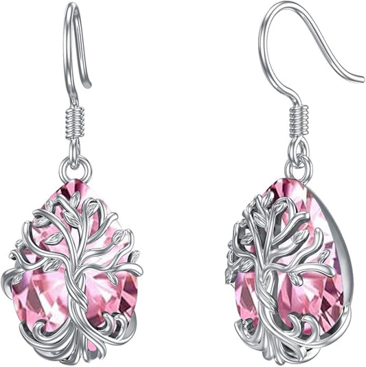 TOUPOP Tree of Life Earrings 925 Sterling Silver Family Tree Dangle Drop Earrings Crystal Jewelry Birthday Christmas Gifts for Women Her