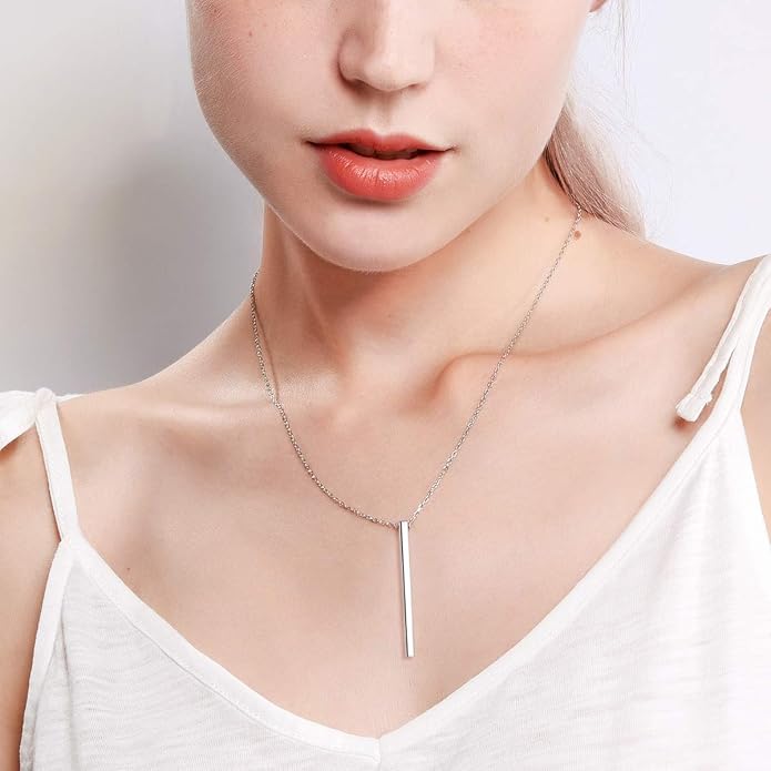 ChicSilver Customizable Vertical Bar Pendant Necklace 925 Sterling Silver Y Necklace Simple Fashion Jewelry Gifts for Women