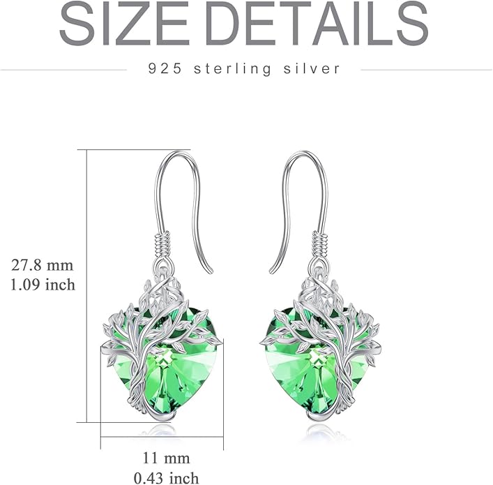 TOUPOP Tree of Life Earrings 925 Sterling Silver Family Tree Dangle Drop Earrings Crystal Jewelry Birthday Christmas Gifts for Women Her