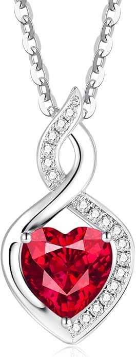 FANCIME 14K Solid White Gold Heart Birthstone Necklace with Diamond Pendent Birthday Gifts for Mom Women, Sterling Silver Chain 16" + 2" Extender
