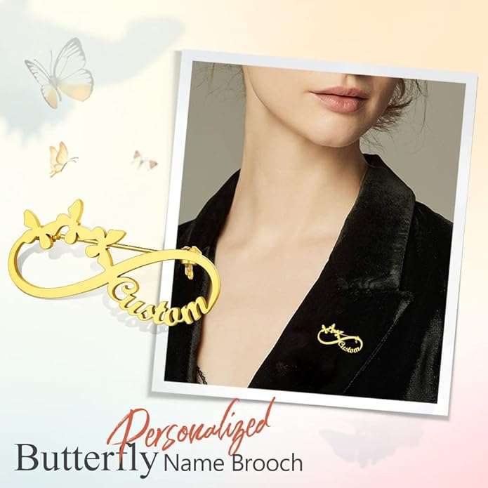 Custom4U Custom Name Pin Personalized Brooch Pins for Women Men Stainless Steel Name Tag with Letters/Initials - Silver/Gold/RoseGold/Black Customized Jewelry Gifts for Birthday Wedding Business Party