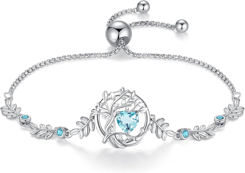FANCIME Tree of life Birthstone Bracelet for Women Sterling Silver Tree Jewelry Birthstone Charm Bracelet Gemstone Anniversary Birthday Christmas Gifts for Wife Mom Her