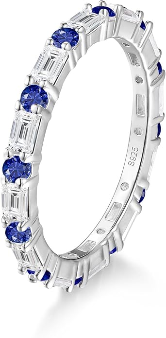 D Color VVS1 Clarity Moissanite and Sapphire/Ruby/Emerald Rings for Women, Solid 925 Sterling Silver, Anniversary Birthday Mothers Day Jewelry Gift, Stackable Wedding Ring, Size 4-11