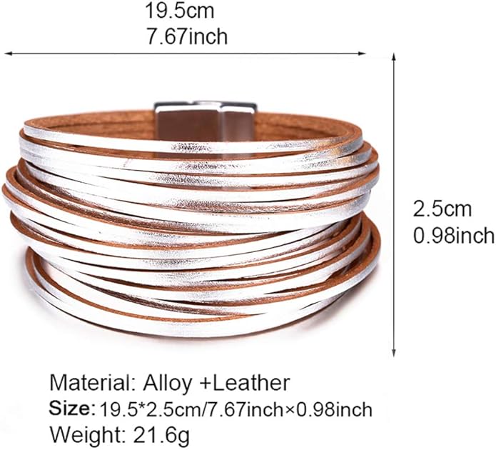 Fesciory Leather Wrap Bracelets for Women, Boho Leopard Multi-Layer Crystal Beads Cuff Bracelet Jewelry