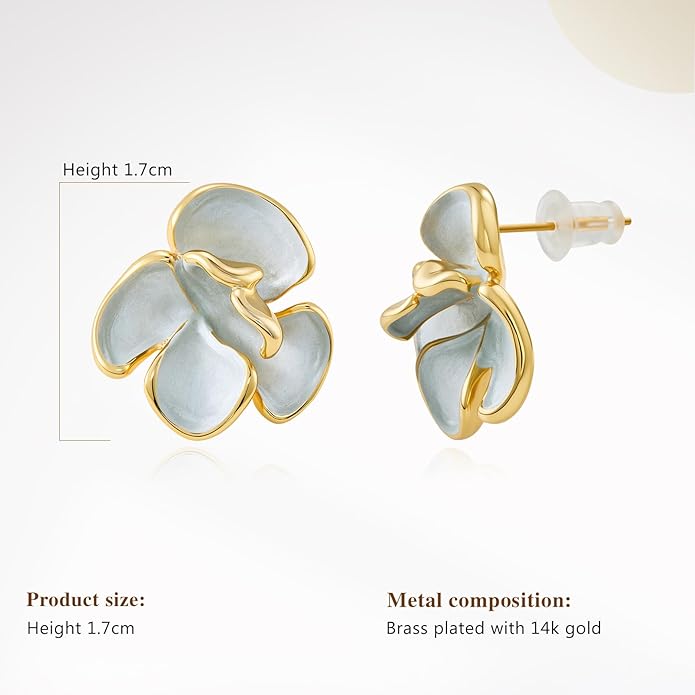 Cicy Bell Flower Earrings for Women 14k Gold Plated Boho Petal Statement Stud Earrings Trendy Jewelry Gifts