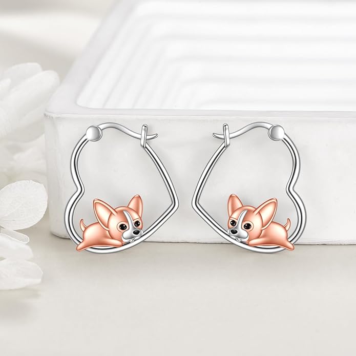 YFN Animal Earrings Sterling Silver Animal Heart Hoop Dangle Earrings Cute Jewelry Gifts for Women