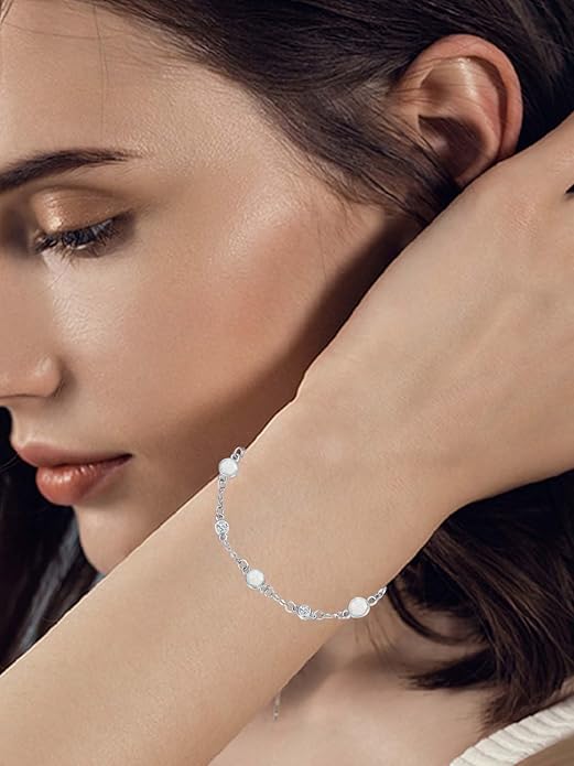 Anklet Bracelet for Women 925 Sterling Silver Natural Stone Chain Ankle Bracelet Beach Summer Fine Jewelry Birthday Christmas Gifts for Women Her Mom