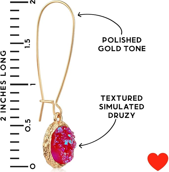 Simulated Druzy Threader Drop Earrings for Women - Gold, Silver, or Rose Gold Tone Trendy Boho Dangles with Sparkly Round Stone