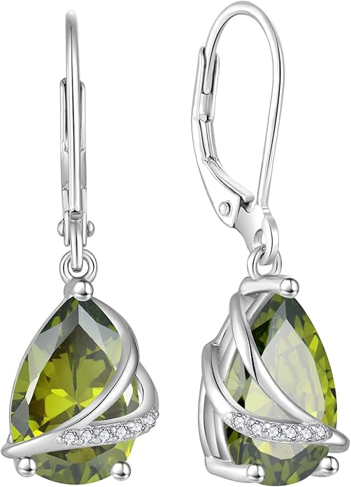 Birthstone Dangle Drop Earrings for Women 925 Sterling Silver Teardrop Leverback Earrings Jewelry Gifts for Wife Mother Her