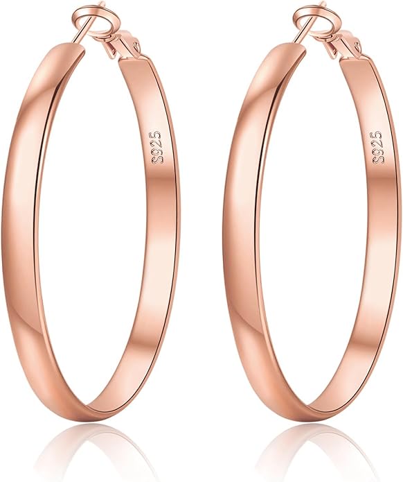 EXGOX 5mm Wide Gold Hoop Earrings for Women,Sterling Silver Hoop Earrings Large Silver Hoop Earrings Hypoallergenic Lightweight 14K Real Gold Plated Big Hoop Earrings for Women 30/40/50/60/70mm