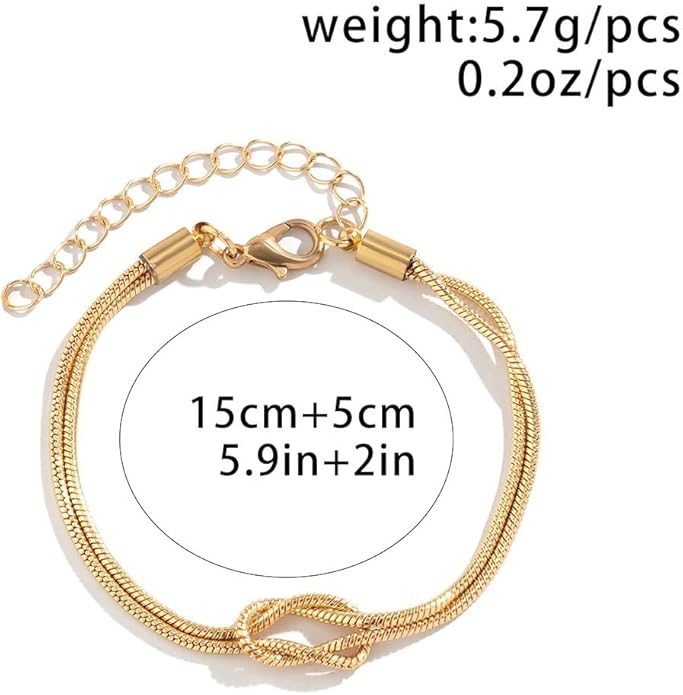 Matching Bracelets for Couples，Dainty Gold Love Knot Bracelet 14K Gold Plated Herringbone Chain Bracelet Relationship Jewelry Gifts for Best Friend