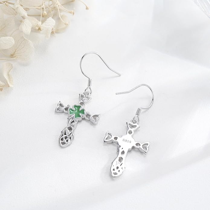 JUSTKIDSTOY St Patricks Day Earrings Gifts 925 Sterling Silver Four Leaf Clover Shamrock Earrings Irish Jewelry for Women Girls