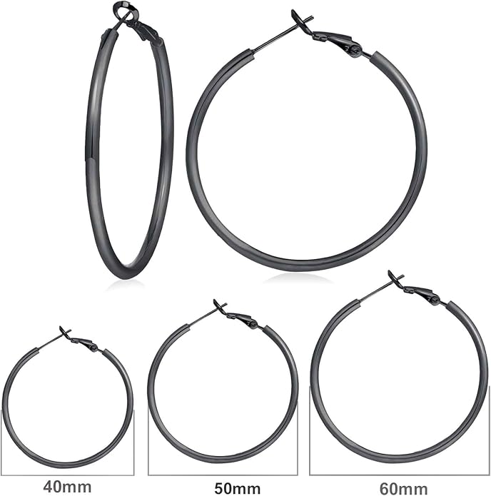 3 Pairs Sterling Silver Hoop Earrings, 14K White Gold Plated Big Hoop Earrings Set for Women 40 50 60MM