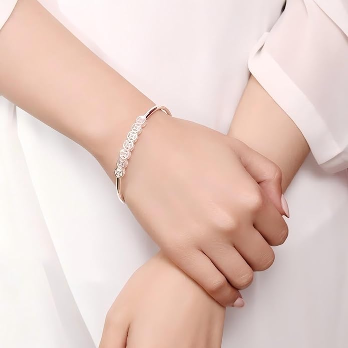 S925 Silver Bangle Bracelet for Women, Elegant Women‘s Sterling Silver Bracelet Bangle Adjustable 6.4-7.8 inches Small Size