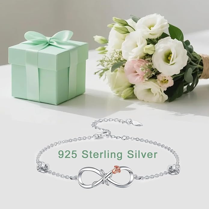 Dorunmo Infinity Bracelet Mom Bracelet 925 Sterling Silver 14K Gold Plated Infinity Heart Anklet for Women Christmas Jewelry Gifts for Wife Mom Daughter