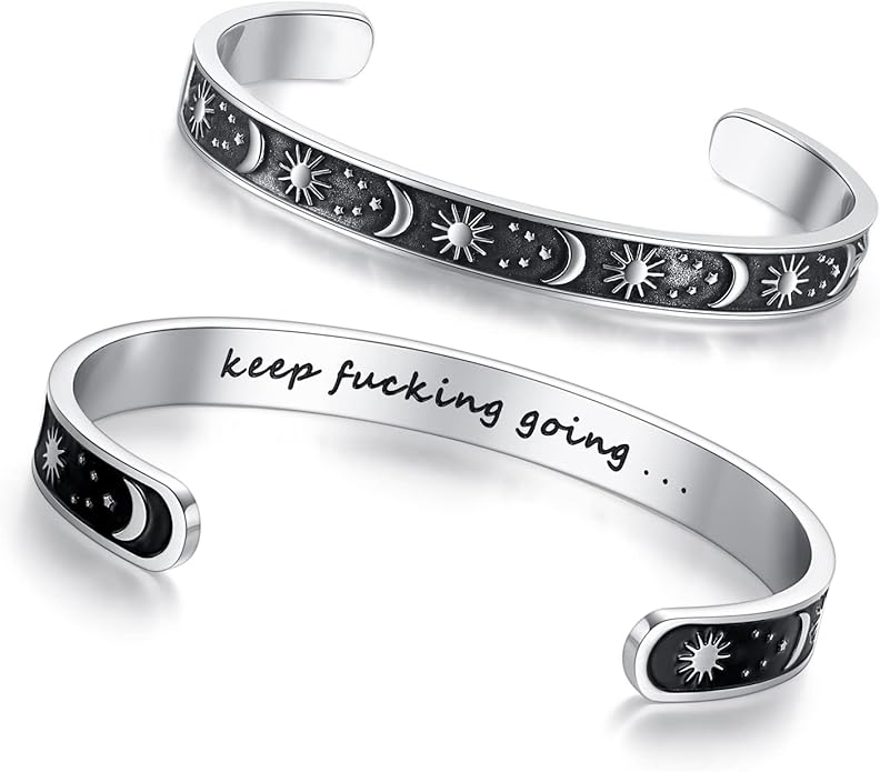 TONY & SANDY Inspirational Bracelets for Women Teen Girls Personalized Gifts for Daughter Granddaughter Mom Sister Friends Stainless Steel Engraved Cuff Birthday Easter Christmas