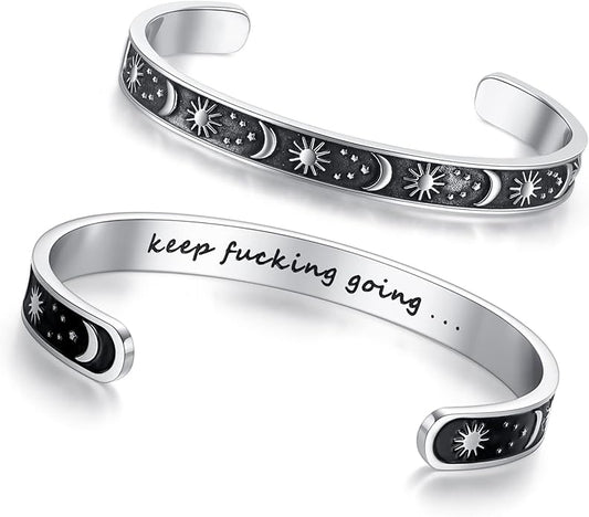 TONY & SANDY Inspirational Bracelets for Women Teen Girls Personalized Gifts for Daughter Granddaughter Mom Sister Friends Stainless Steel Engraved Cuff Birthday Easter Christmas
