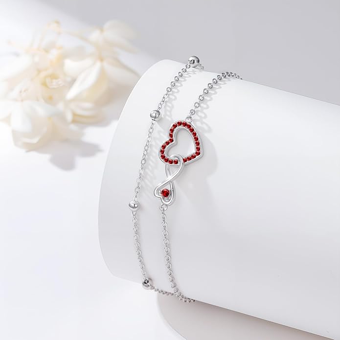 Anklet for Women 925 Sterling Silver Double Infinity Ankle Bracelet Waterproof Summer Jewelry Anniversary Birthday Gifts for Her