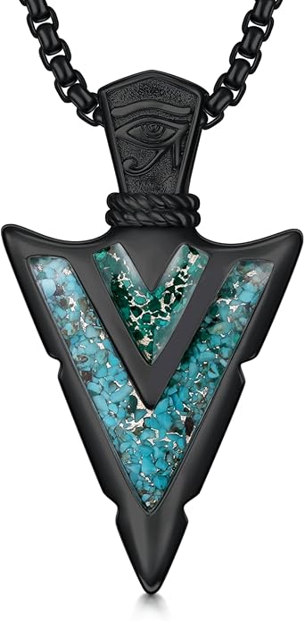 Suiknsn Arrowhead Necklace for Men Women 925 Sterling Silver Turquoise Malachite Celtic/Eye of Horus/Viking Arrow Pendant Amulet Jewelry Gifts Native American Necklace