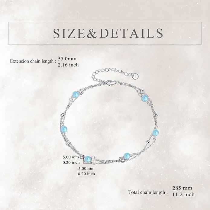 CRMAD Pearl/Moonstone/Larimar/Turquoise/Opal/Black Onyx Bracelet Anklet for Women Sterling Silver Beach Jewelry Gift for Women