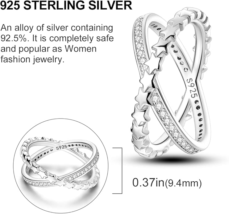 NARMO 925 Sterling Silver Rings for Women Evil Eyes Rings Entwined Line Cubic Zirconia Rings Simple Stackable Finger Rings Engagement Ring Personality Rings Size 6-9