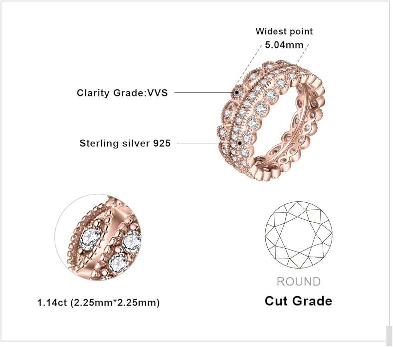 JewelryPalace 14K Gold Plated 925 Sterling Silver Rings for Women, Cubic Zirconia Promise Rings for Her, Stackable Wedding Bands Rings for Women Set Size 4-12
