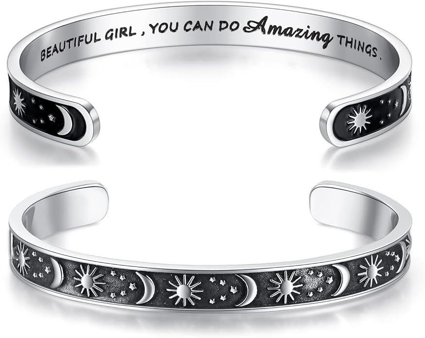 TONY & SANDY Inspirational Bracelets for Women Teen Girls Personalized Gifts for Daughter Granddaughter Mom Sister Friends Stainless Steel Engraved Cuff Birthday Easter Christmas
