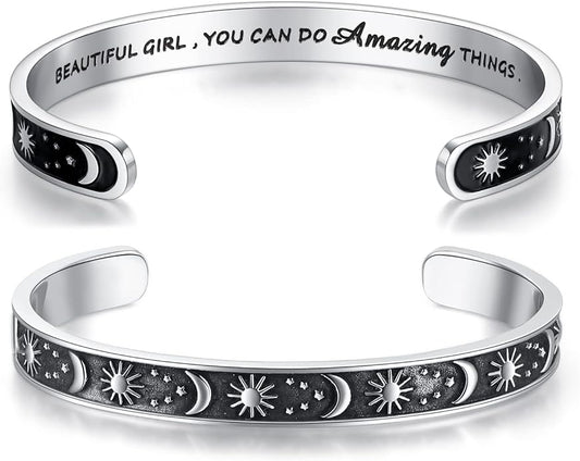TONY & SANDY Inspirational Bracelets for Women Teen Girls Personalized Gifts for Daughter Granddaughter Mom Sister Friends Stainless Steel Engraved Cuff Birthday Easter Christmas