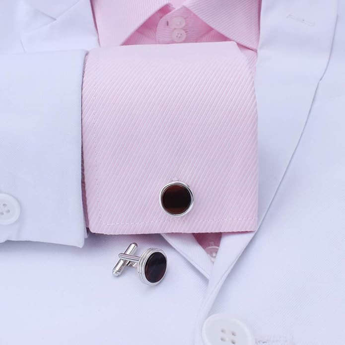 Mens Cufflinks and Studs Set for Tuxedo Shirt Mother of Pearl with a Gift Box (Tiger Eye Stone)