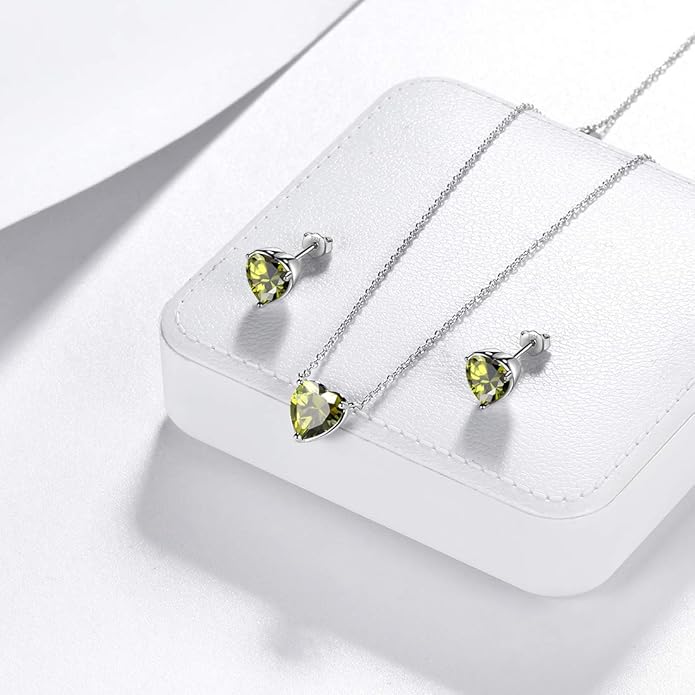 Aurora Tears 925 Sterling Silver 12 Birthstone Hearts Jewelry Women Crystal Wedding/Engagement/Bridal Heart Necklace/Earring/Ring/Bracelet Sets Jewellery