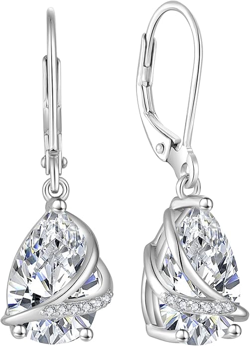Birthstone Dangle Drop Earrings for Women 925 Sterling Silver Teardrop Leverback Earrings Jewelry Gifts for Wife Mother Her