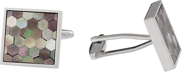 Cuff-Daddy Silver-Tone Smokey Mother of Pearl Honeycomb Cuff Links with Jewelry Presentation Box Storage Travel Box Special Occasions Handmade Cufflinks & Shirt Accessories Business Partnerships