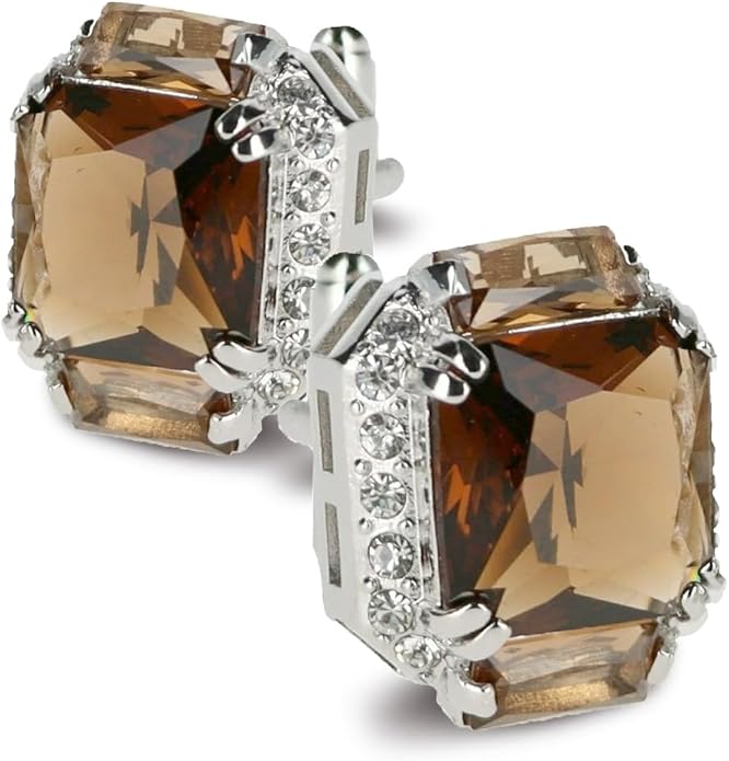 Rectangular Colored Diamond-Flanked Crystal Cuff Links – Tuxedo Suit Accessories, Cufflinks for Men