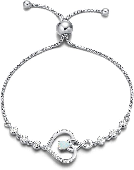AGVANA Heart Birthstone Bracelets for Women Sterling Silver Genuine or Created Gemstone Tennis Bracelet Infinity Love Jewelry Anniversary Birthday Gifts for Wife Mom Women