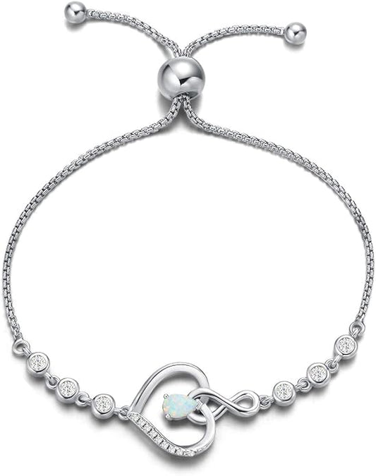 AGVANA Heart Birthstone Bracelets for Women Sterling Silver Genuine or Created Gemstone Tennis Bracelet Infinity Love Jewelry Anniversary Birthday Gifts for Wife Mom Women