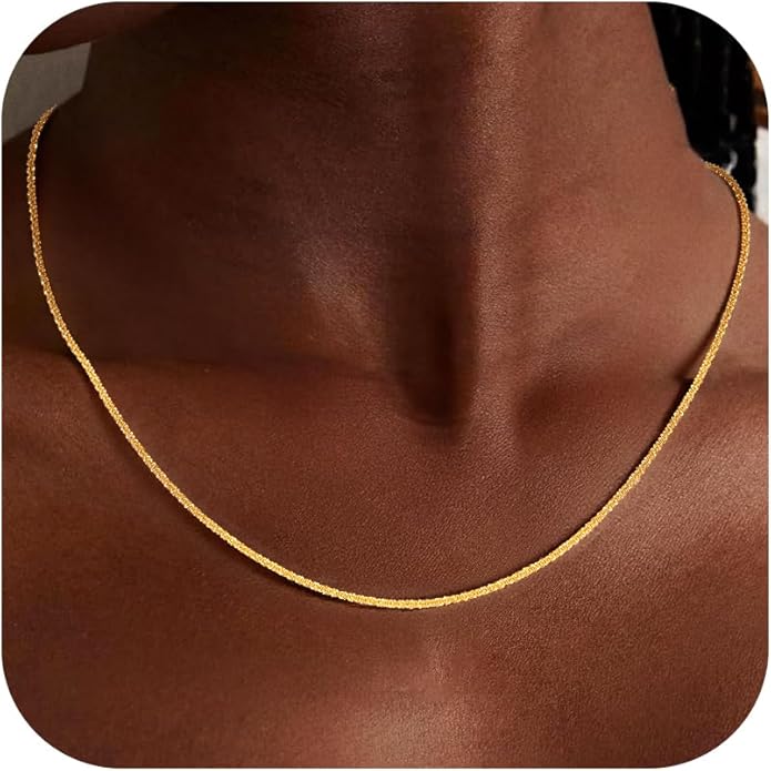 S925 Sterling Silver Sparkly Chain Necklace for Women - 0.8mm Sterling Silver Necklace Thick Sturdy Colourfast Chain Necklaces Jewelery for Women 16/18/20/22 Inch