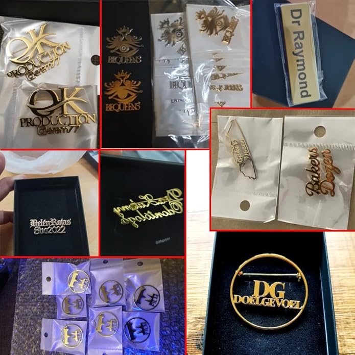 YHLISO Personalized Customize Double Names Stainless Steel Brooch Pin Custom Logo Gold Name Badges Products for Women Jewelry