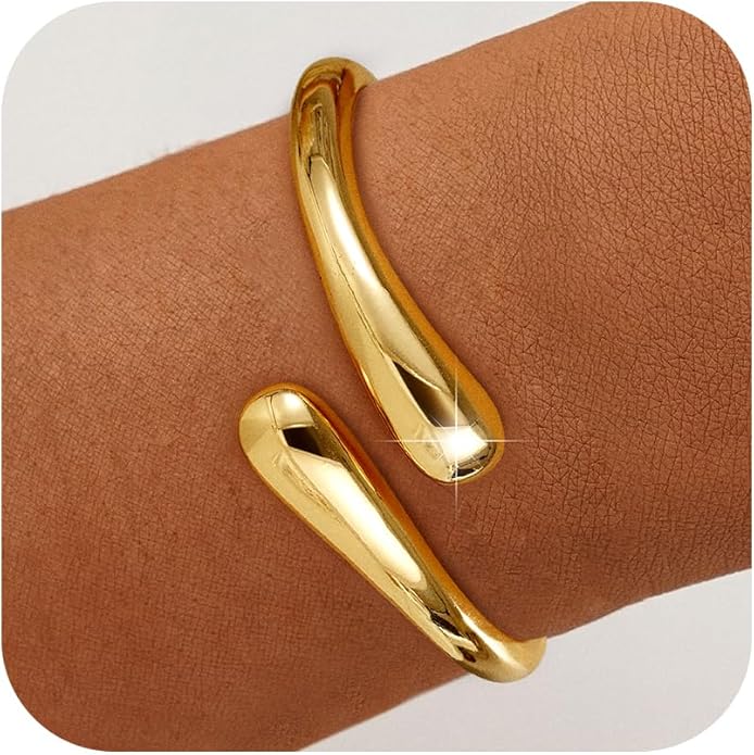 Gold Bracelets for Women Trendy - 14K Gold Plated Bangle Bracelet Chunky Adjustable Twist Cuff Gold Bracelet Non Tarnish Waterproof Jewelry for Women Gifts