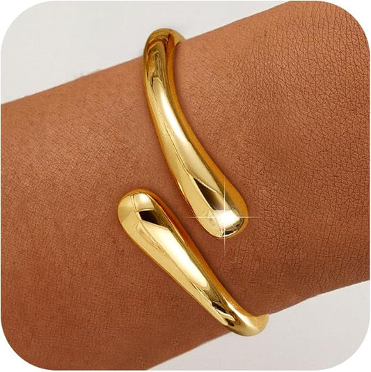 Gold Bracelets for Women Trendy - 14K Gold Plated Bangle Bracelet Chunky Adjustable Twist Cuff Gold Bracelet Non Tarnish Waterproof Jewelry for Women Gifts