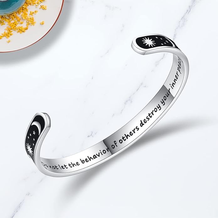 TONY & SANDY Inspirational Bracelets for Women Teen Girls Personalized Gifts for Daughter Granddaughter Mom Sister Friends Stainless Steel Engraved Cuff Birthday Easter Christmas