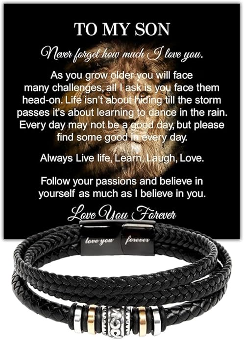 To My Son Bracelet from Dad with Heartfelt Message, Bracelets For Men, Birthday Gift for Son from Mom and Dad, Graduation Christmas Gifts for Him
