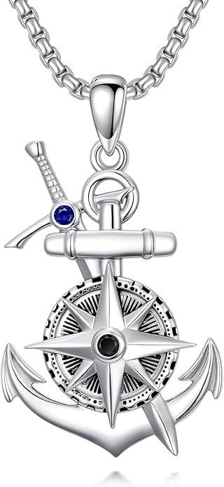 LEECCI Anchor Wave/Four Leaf Clover/Surfboard Necklace 925 Sterling Silver Anchor Pendant Jewelry Gift Graduation Gift for Men Women