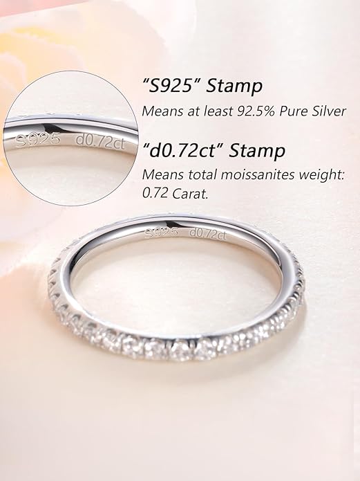 CYW Moissanite Sapphire Ruby Emerald Hand Setting Full Eternity Rings for Women, Solid 925 Sterling Silver, Stackable Ring, Wedding Birthday Valentines Anniversary Mothers Day Ideal Gift for Her
