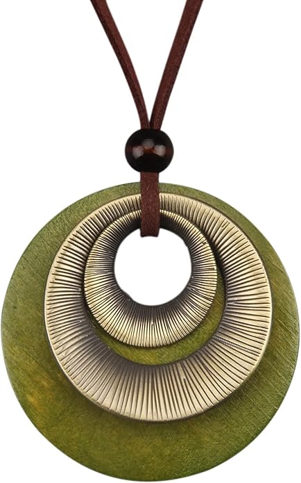 Boho Necklaces for Women Chunky Circle Necklace Layered Boho Circle Leather Choker Necklace Long Vintage Necklaces Bohemian Jewlery Gifts
