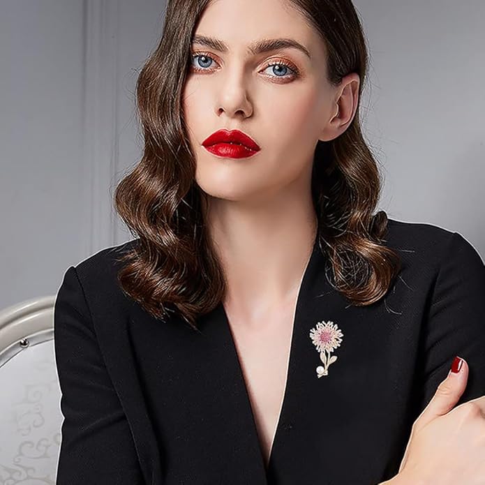 14K Gold Women Trendy Gold Brooch Accessory with Moissanite and Pearl, Decoration Sunflower Pin for Summer Fashion, Womens Brooches and Pins