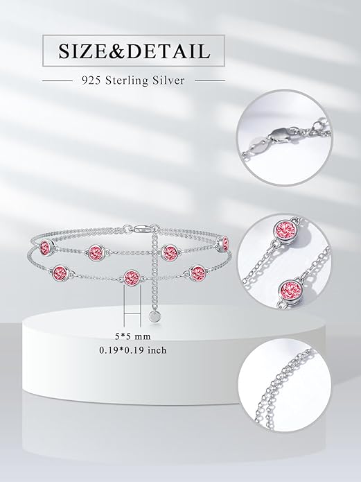Dorunmo Birthstone Anklet Bracelets for Women 925 Sterling Silver Birthday Mother's Day Jewelry Gifts for Wife Mother Her
