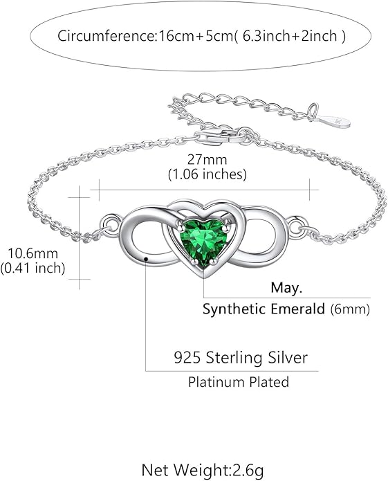 Custom4U Personalized Infinity Love Symbol Link Bracelets for Women 925 Sterling Silver Birthstone Bracelet Adjustable Engraved Chain Christmas Mother's Day Birthday Jewelry Gifts for Mom Her