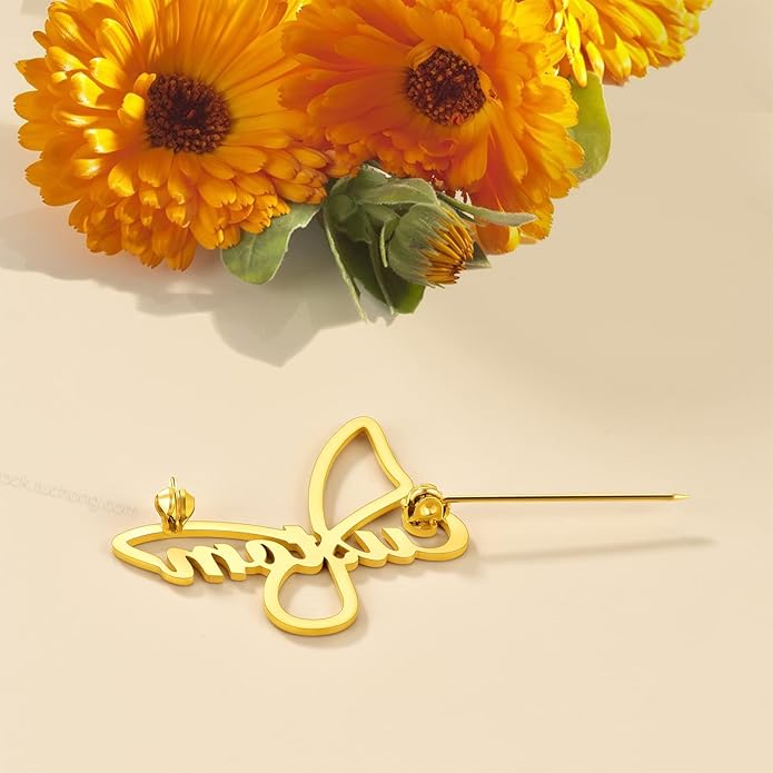 Custom4U Custom Name Pin Personalized Brooch Pins for Women Men Stainless Steel Name Tag with Letters/Initials - Silver/Gold/RoseGold/Black Customized Jewelry Gifts for Birthday Wedding Business Party