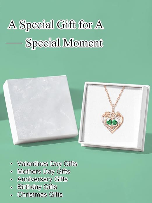 JIYVY32 Rose Heart Necklace for Women Exquisite 925 Sterling Silver Anniversary Birthday Gifts for Wife Mom Her Double Birthstone Pendant Jewelry